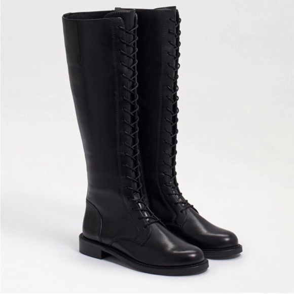 Sam Edelman Nance Lace Up Leather Tall Knee High Boots Black Size 6 Women Punk - Picture 1 of 16
